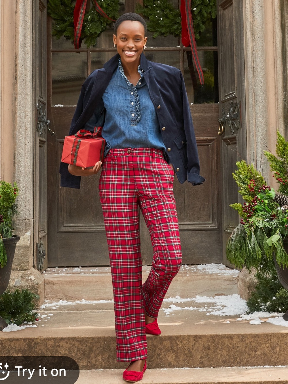 New! Talbots Southampton Tailored Stretch Straight Leg Pants in Cider Plaid
